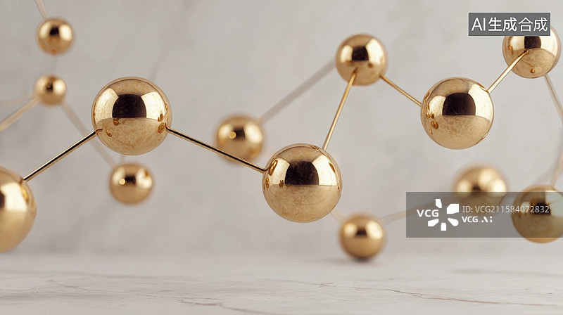 【AI数字艺术】金色球体结构图片素材