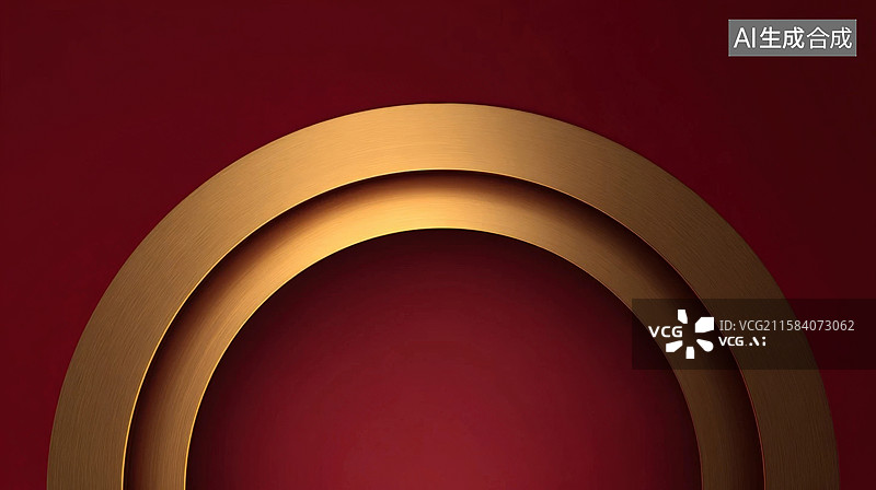 【AI数字艺术】金色圆环红色背景图片素材