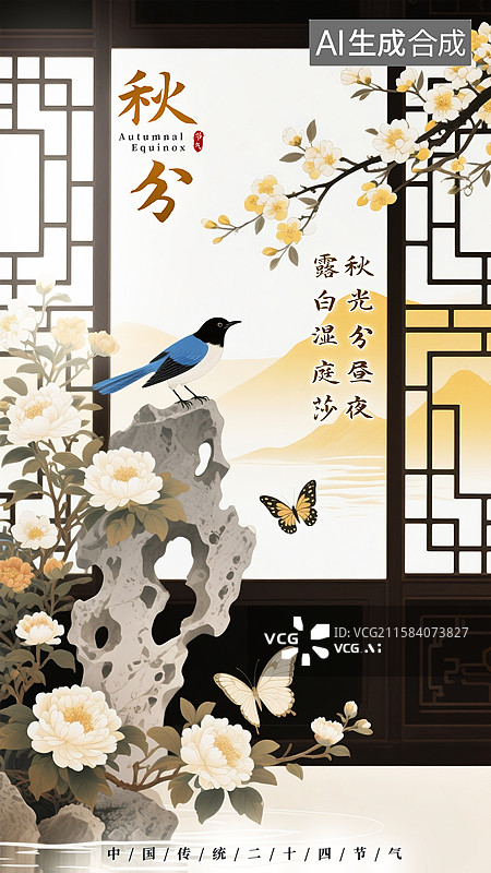 【AI数字艺术】国风节气秋分海报，国潮风二十四节气海报图片素材