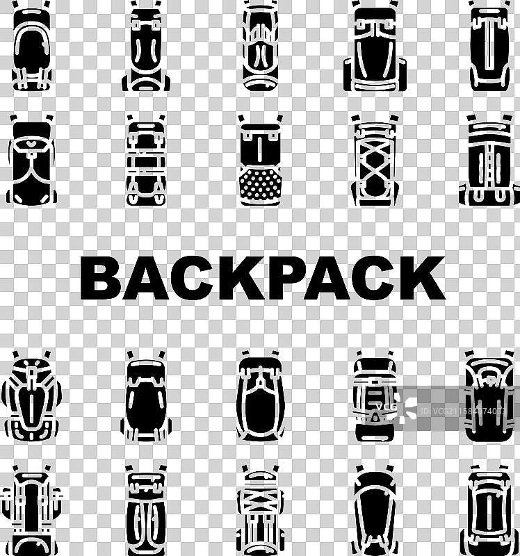 徒步旅行背包小径冒险图标集图片素材