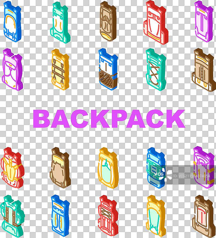 徒步旅行背包小径冒险图标集图片素材