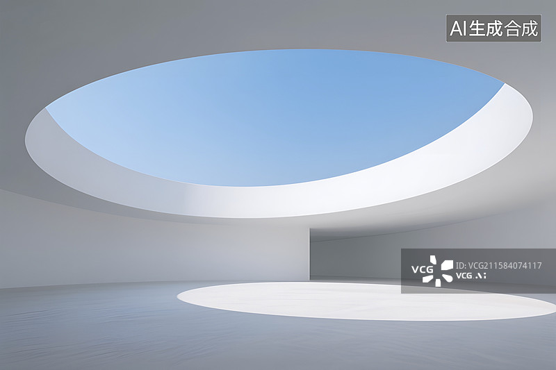 【AI数字艺术】极简风格白色建筑内部天窗景观画面图片素材