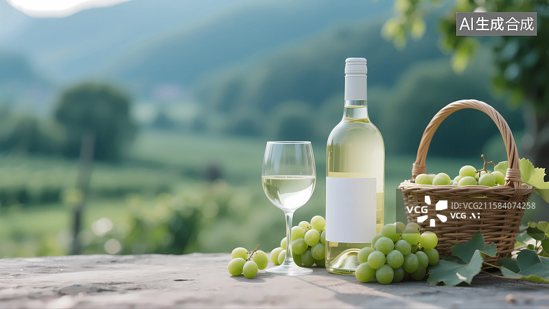 【AI数字艺术】白葡萄酒和一篮青提图片素材