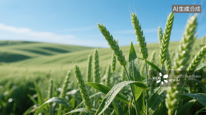 【AI数字艺术】小麦麦穗特写插画背景图图片素材