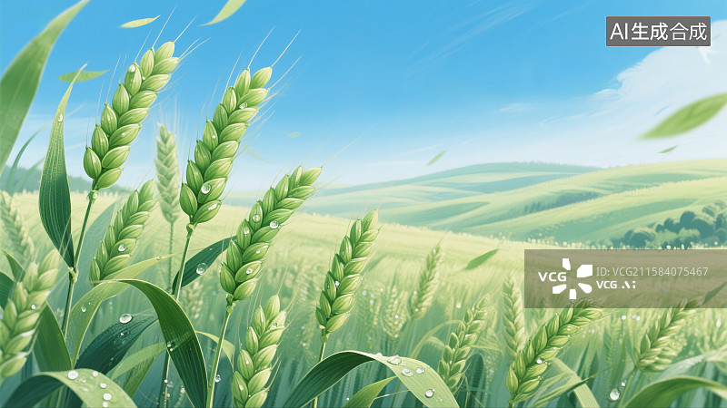 【AI数字艺术】小麦麦穗特写插画背景图图片素材