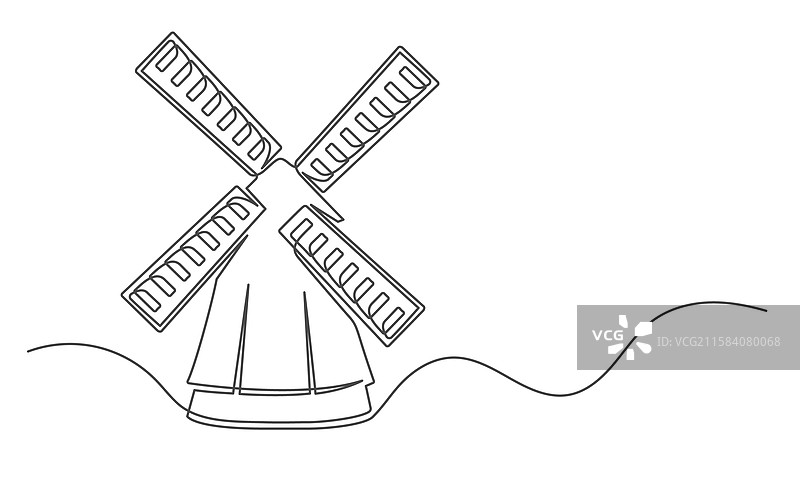 风车连续一线图形，独立于白色背景图片素材