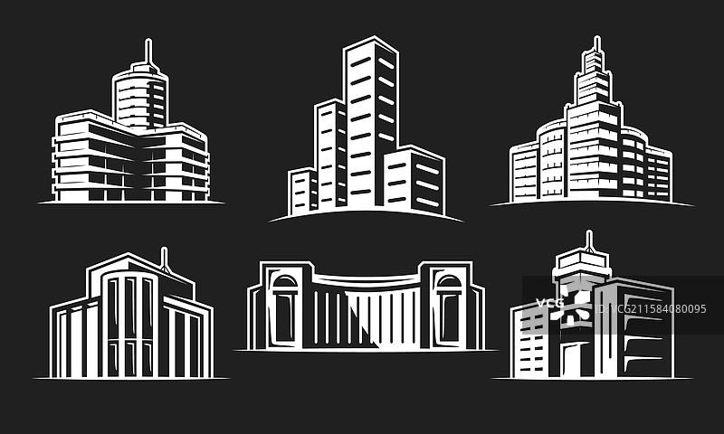 建筑图标集，孤立在黑色背景上图片素材