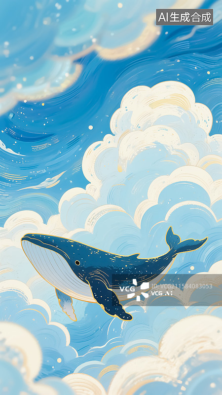 【AI数字艺术】云上的鲸鱼插画图片素材