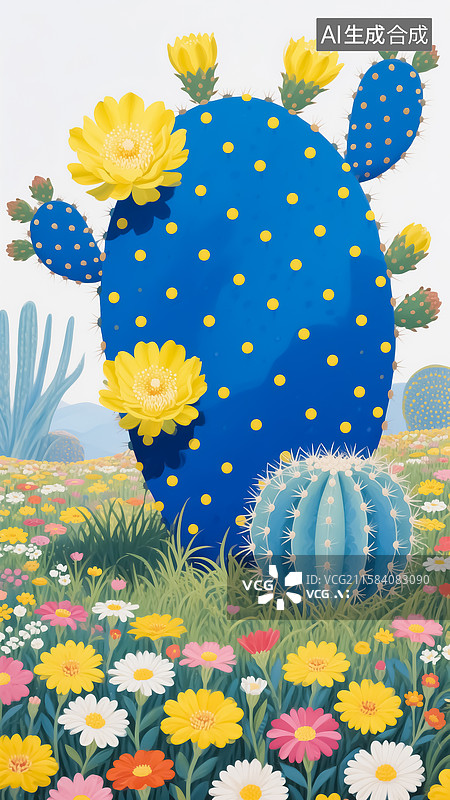 【AI数字艺术】仙人掌花园插画图片素材