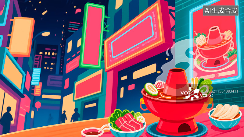 【AI数字艺术】火锅美食插画图片素材