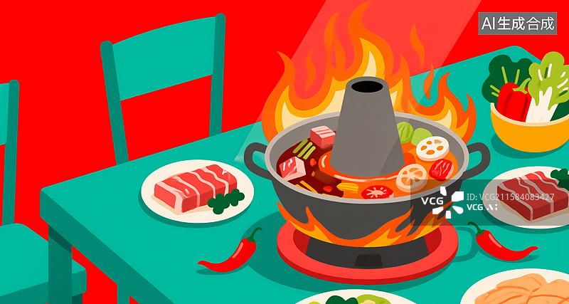 【AI数字艺术】火锅美食插画图片素材