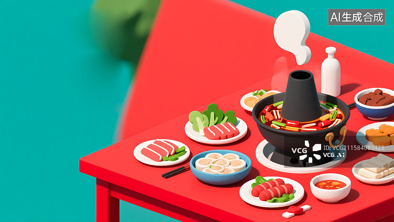【AI数字艺术】火锅美食插画图片素材