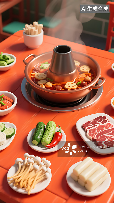 【AI数字艺术】火锅美食插画图片素材
