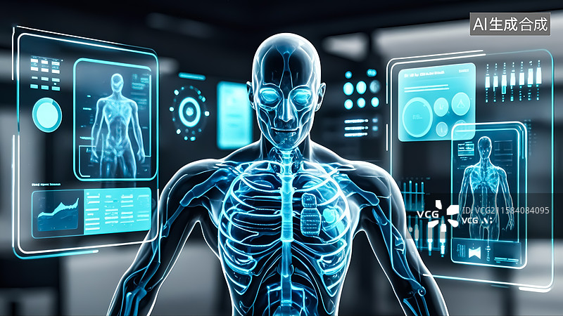 【AI数字艺术】透明人体生物医学概念插画图片素材