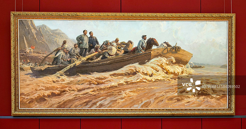 油画《东渡黄河》 1978年钟涵创作 中国国家博物馆“风展红旗如画-馆藏红色经典文物展”图片素材