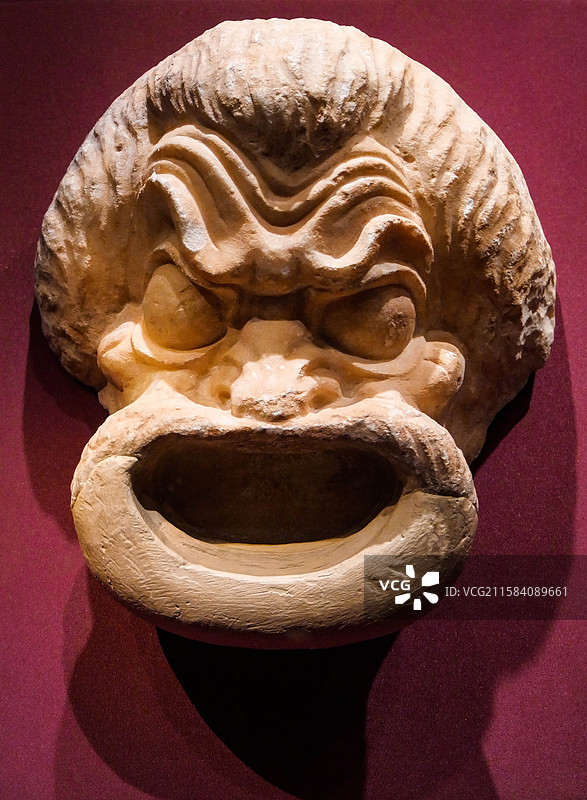 古希腊文物喜剧面具石雕图片素材