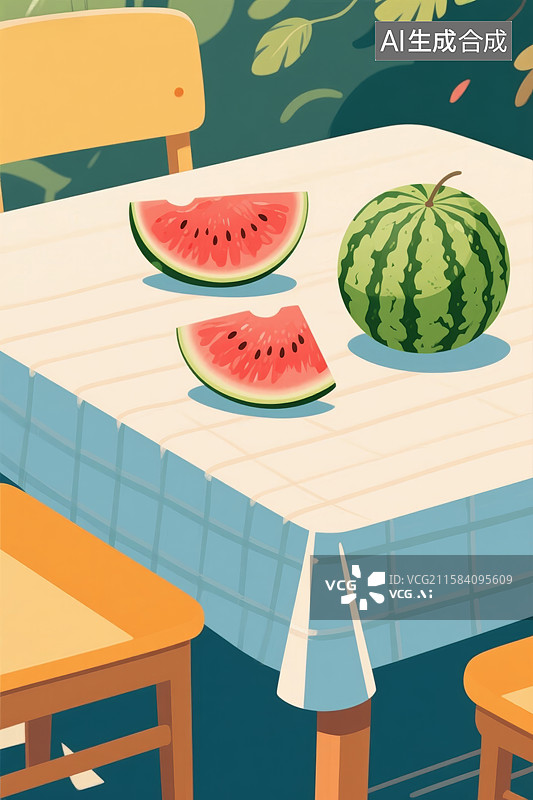 【AI数字艺术】夏日餐桌西瓜图片素材