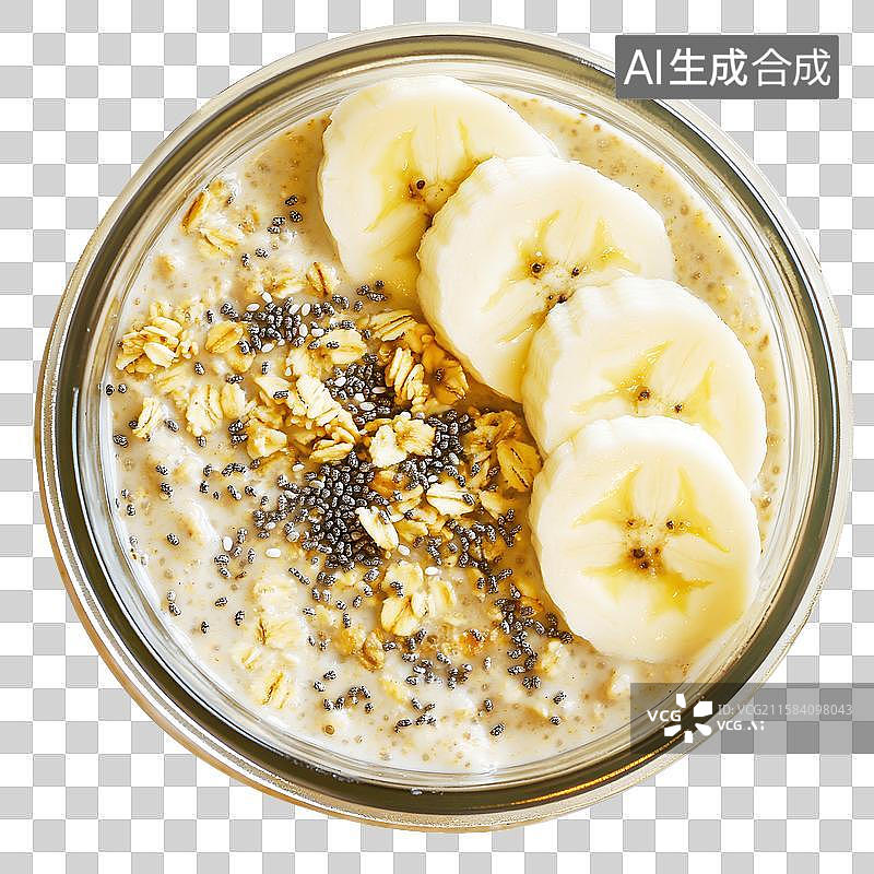【AI数字艺术】香蕉燕麦杯，奇亚籽，低脂肪 健康饮食图片素材