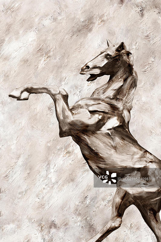 马年厚涂雕塑骏马油画插画图片素材