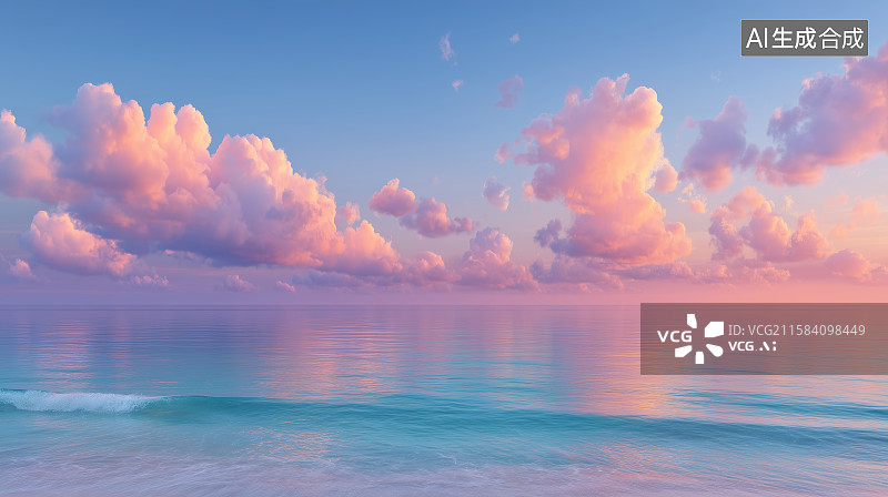 【AI数字艺术】宁静的海面与粉紫色云彩图片素材