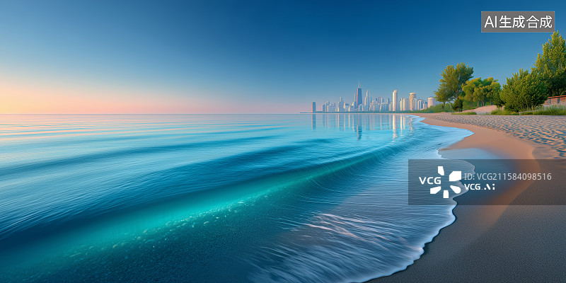 【AI数字艺术】碧蓝海水轻拍沙滩图片素材
