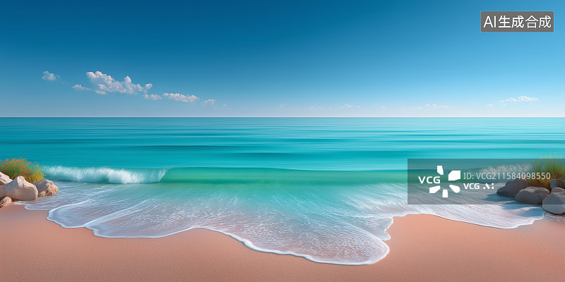 【AI数字艺术】碧蓝海水轻拍沙滩图片素材
