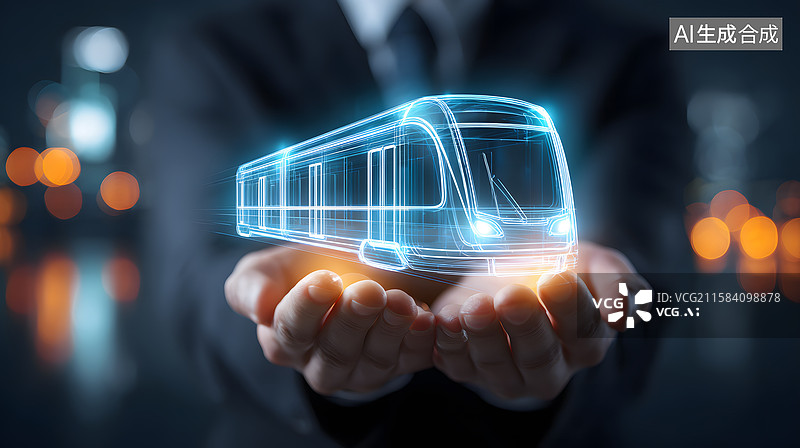 【AI数字艺术】双手托举未来智能列车模型图片素材
