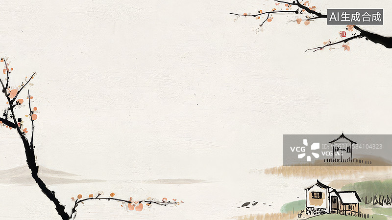 【AI数字艺术】水墨画最大-壁纸背景1水墨画风的乡村小景图片素材