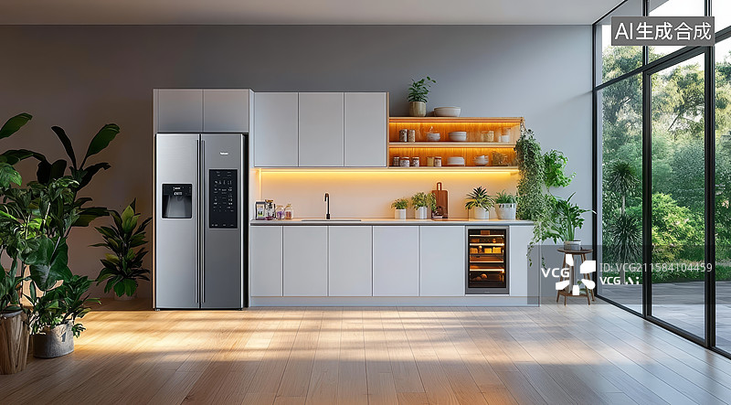 【AI数字艺术】现代简约厨房，自然光充足图片素材