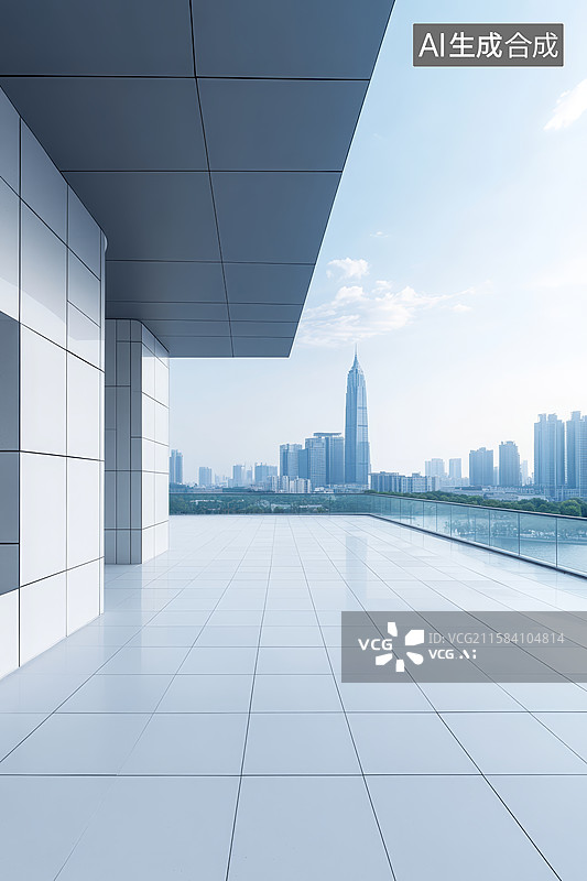【AI数字艺术】现代建筑露台与城市天际线图片素材