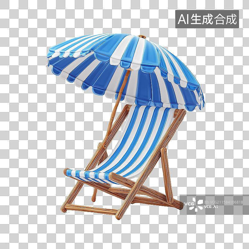 【AI数字艺术】蓝白条纹沙滩椅与遮阳伞图片素材