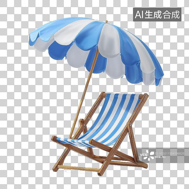 【AI数字艺术】蓝白条纹沙滩椅与遮阳伞图片素材