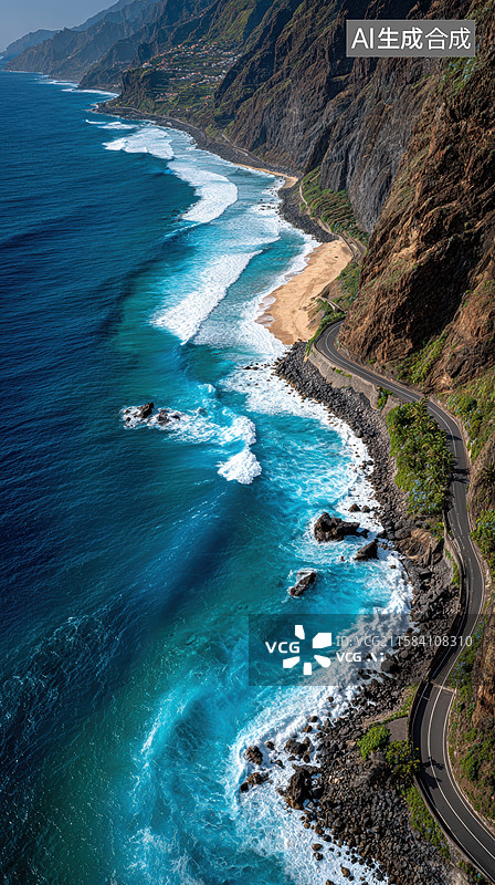 【AI数字艺术】海岸悬崖与蜿蜒公路图片素材
