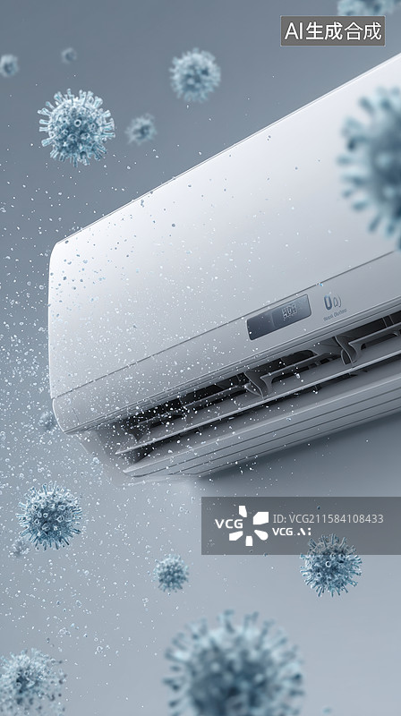 【AI数字艺术】空调设备与病毒颗粒的图像展示图片素材