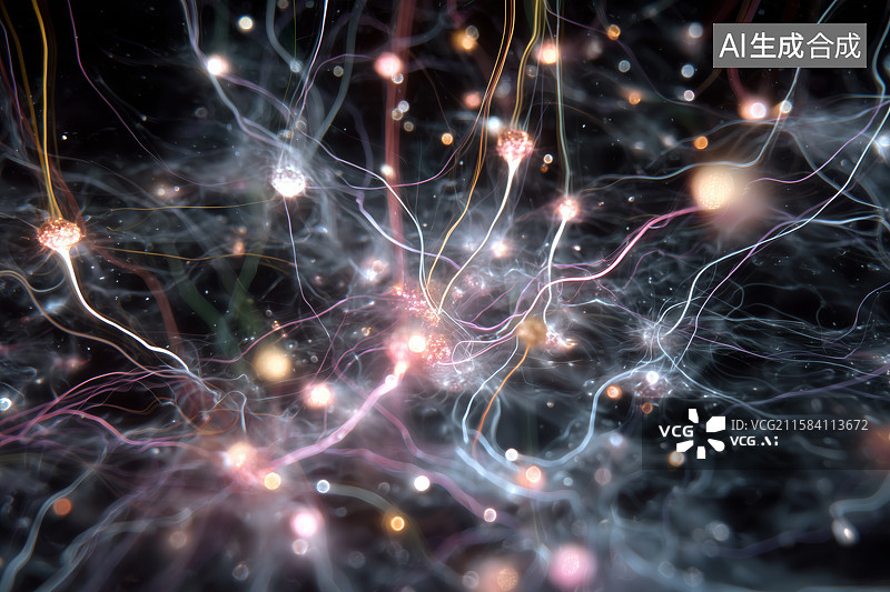 【AI数字艺术】神经网络结构与发光连接抽象模式图片素材