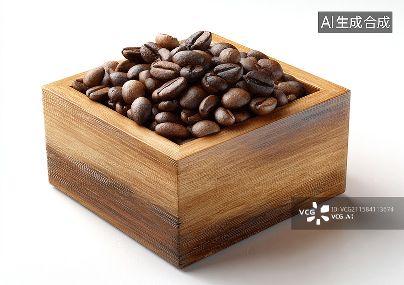 【AI数字艺术】木盒里放着咖啡豆图片素材