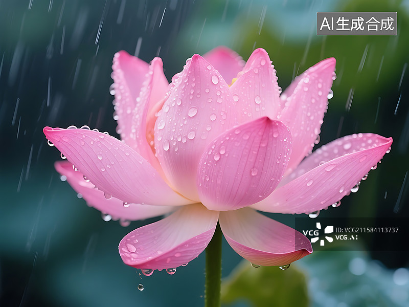 【AI数字艺术】下雨天 暴雨 荷花 淋雨图片素材