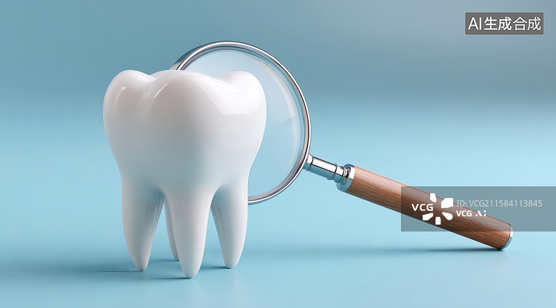 【AI数字艺术】一颗牙齿和放大镜图片素材