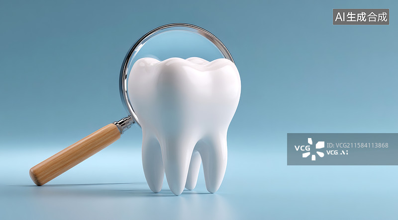 【AI数字艺术】一颗牙齿和放大镜图片素材