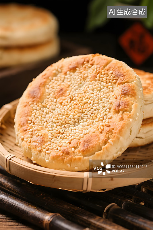 【AI数字艺术】传统小吃芝麻烧饼图片素材