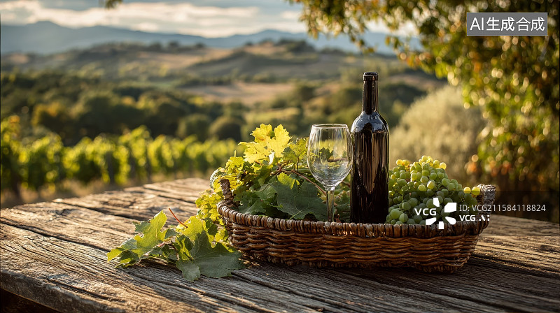 【AI数字艺术】新鲜葡萄和葡萄酒瓶图片素材