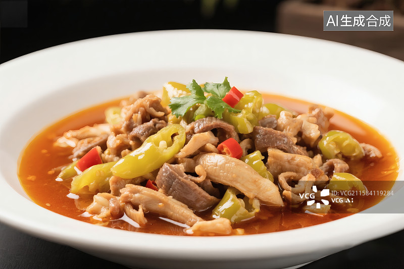 【AI数字艺术】一盘麻辣鲜香的泡椒鸡杂图片素材