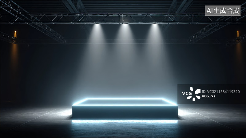 【AI数字艺术】室内表演舞台和空白发光抽象光线图片素材