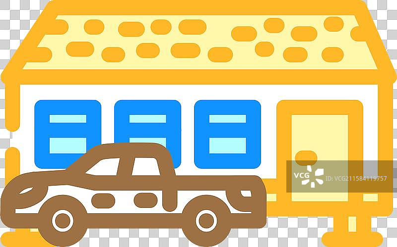 附近停着的移动房屋旁的皮卡车彩色图标图片素材