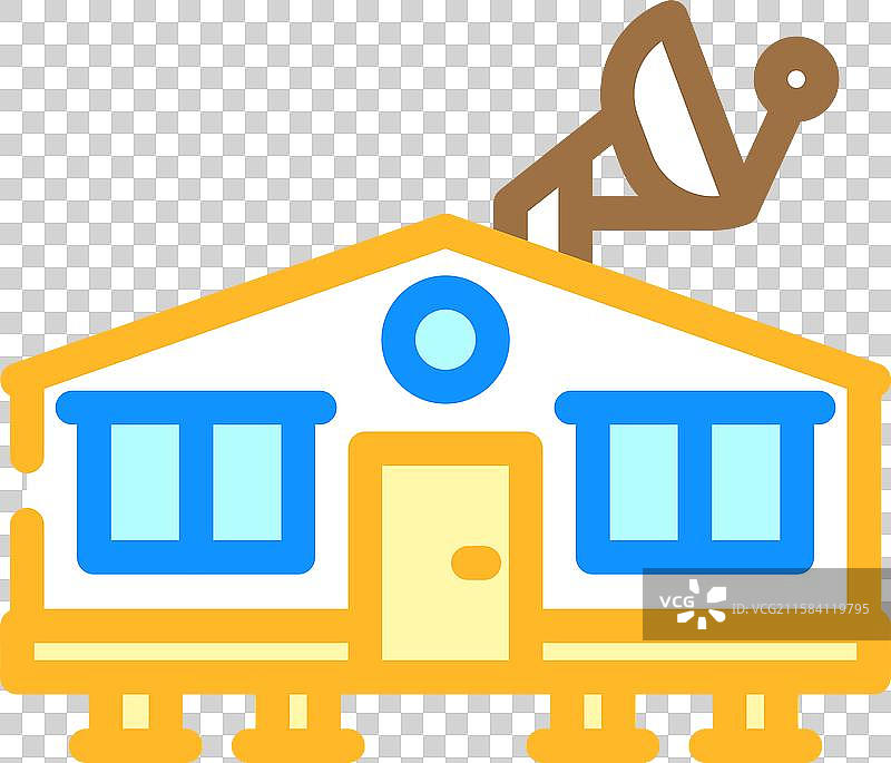 移动房屋屋顶上的卫星天线彩色图标图片素材