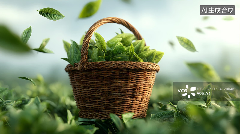 【AI数字艺术】一框绿叶新鲜的茶叶图片素材