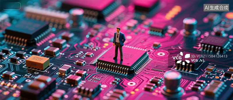 【AI数字艺术】微芯片上的小人图片素材