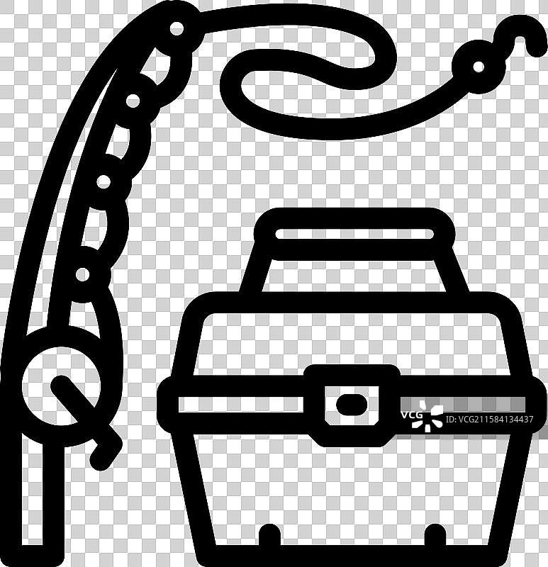 钓鱼竿和渔具箱线条图标图片素材