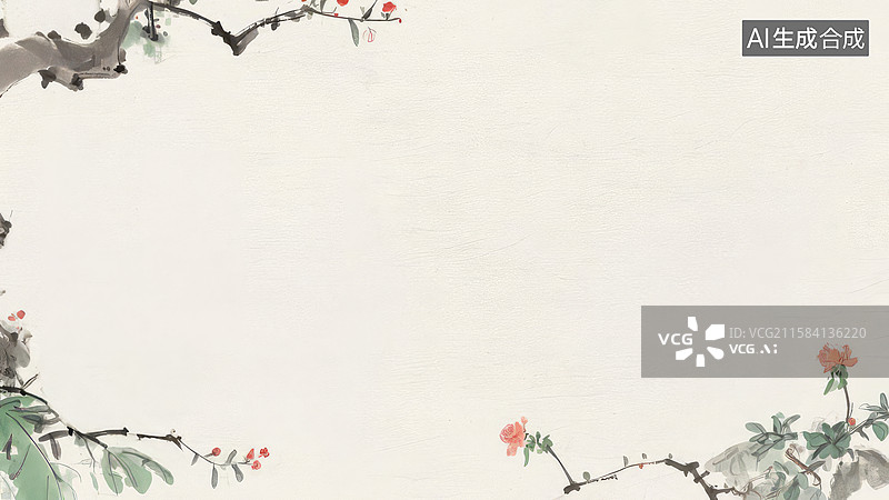 【AI数字艺术】水墨画最大-壁纸背景1淡雅枝头花鸟图图片素材