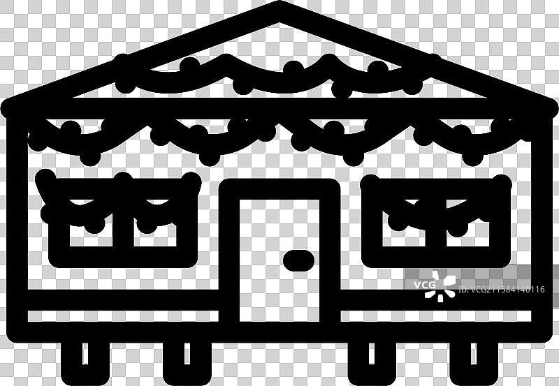 移动房屋上的圣诞灯线条图标图片素材
